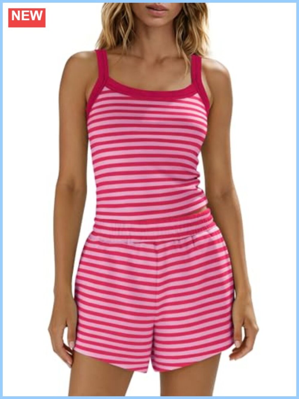 Women Striped Lounge Set 2 Piece Tank Shorts Spaghetti Strap Pajama Set